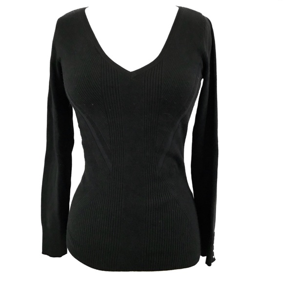 White House Black Market Sweaters - WHMB Black Long Sleeve Ribbed V-Neck Sweater